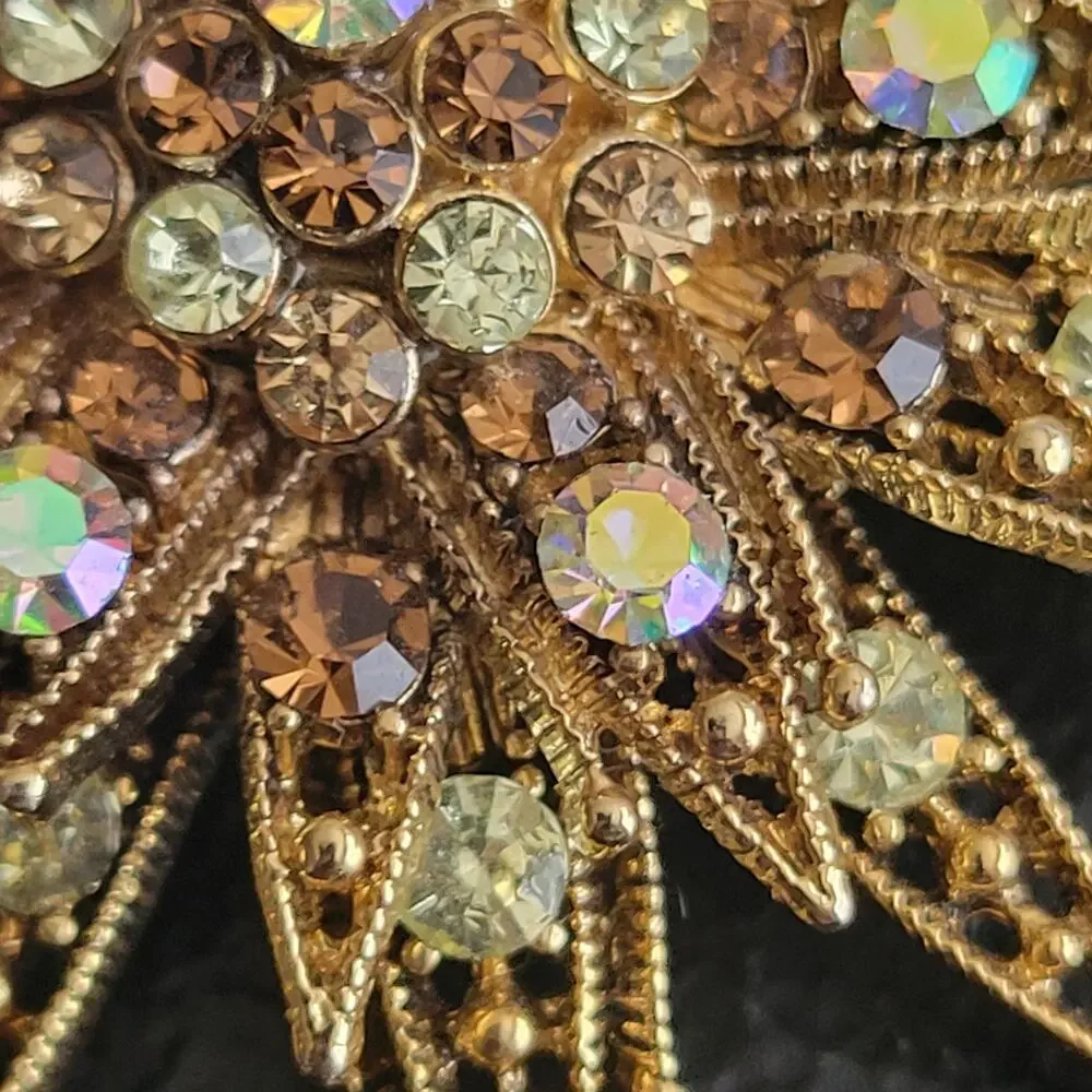 Vintage Starburst Pin Multi Layered AB‎ Rhinestone Sparkles Glamour